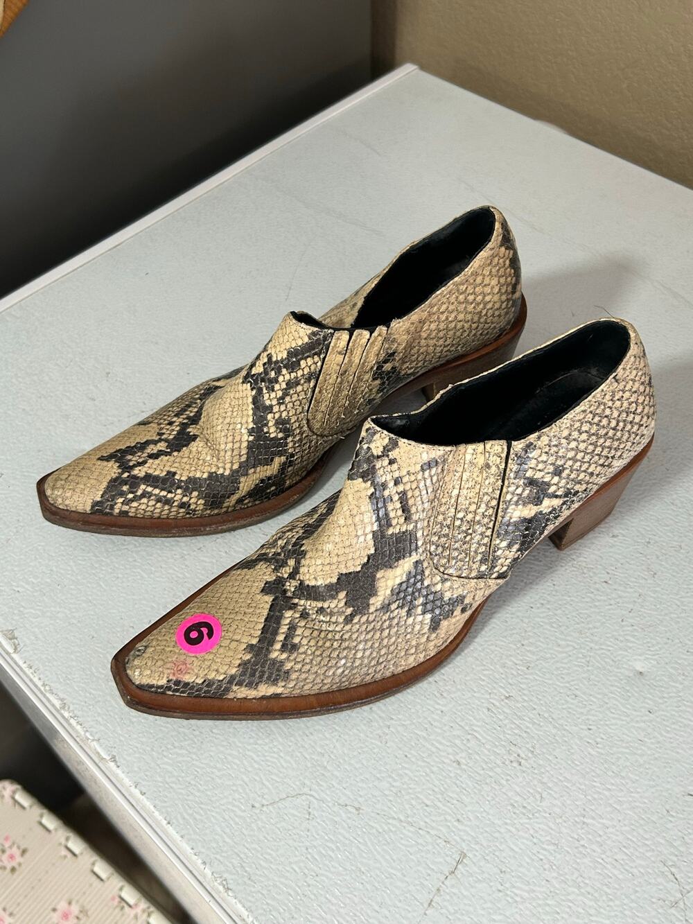 Charles David by Nathalie M Snakeskin Leather Pointed Toe Heeled Loafers Size 36
